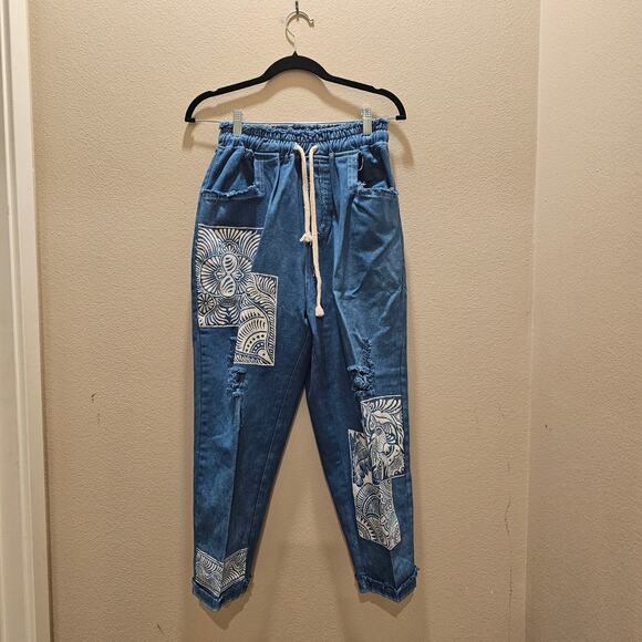 NWOT Beauty Blue Bohemian Drawstring Pants - Picture 1 of 5